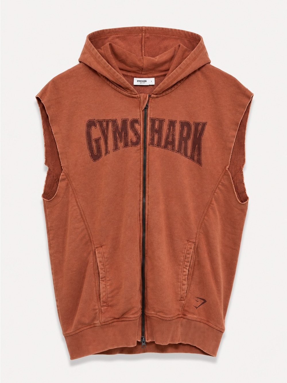 Gymshark Heritage Washed Sleeveless Zip Hoodie Brown Rust Size L